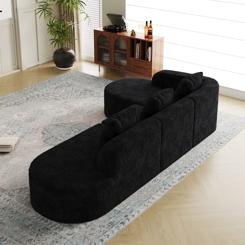 Curved Modular Sofa with Chaise Lounge, Full Compression Upholstered Boneless Sofa, Corner 3 Seater Sofa with 3 Pillows