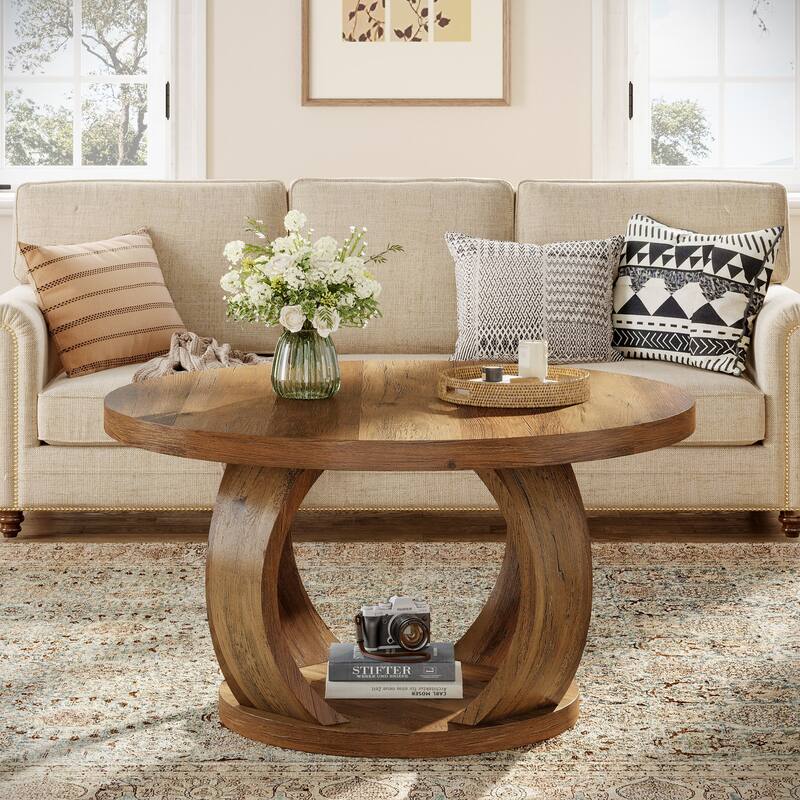 31.5-Inch Round Coffee Table, 2-Tier Circle Center Table
