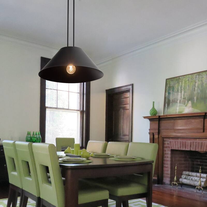 1-Light Modern Industrial Black Pendant Chandeliers with Metal Cone Shade for Dining Room - 16.5