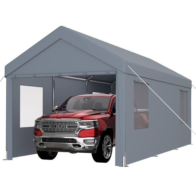 12x20FT Heavy Duty Carport Canopy, 2 Roll-Up Doors, 4 Vent Windows