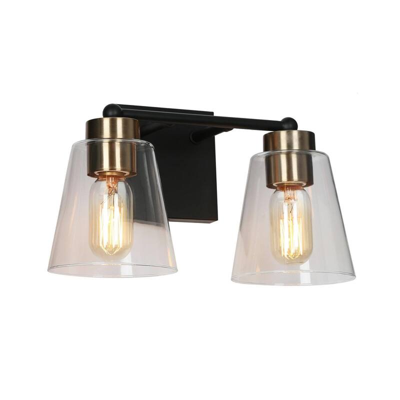 Airielle Black Gold 2-Lights Bathroom Vanity Lights Modern Farmhouse Bedroom Wall Lamps with Cylinder Glass Shade