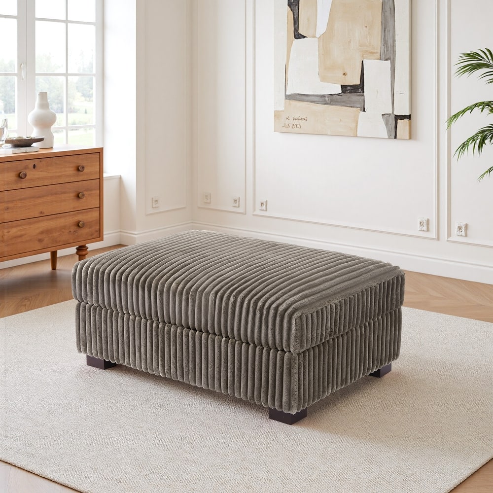 41" W Plush Corduroy Upholstered Rectangular Ottoman
