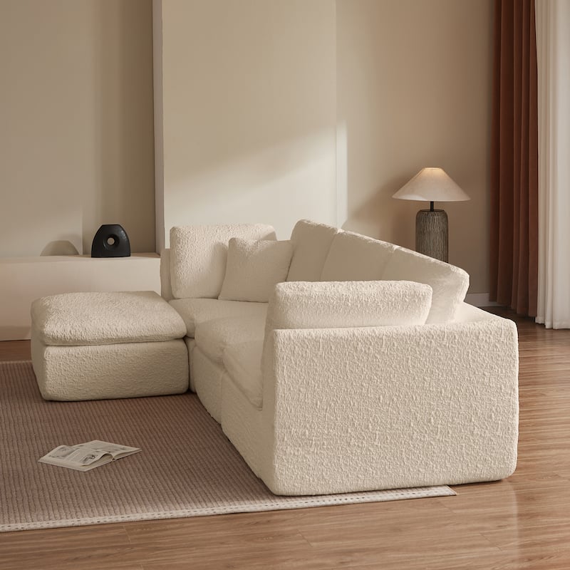 110" Cloud Sectional Couches for Living Room, Convertible L-Shape Couch with Ottoman, 3 Seater Modular Sectional Sofa