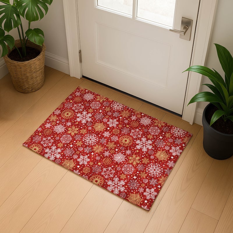 Premium Washable Super Soft Winter Snowflake Mayfield Rug - Red - 1'8" x 2'6"