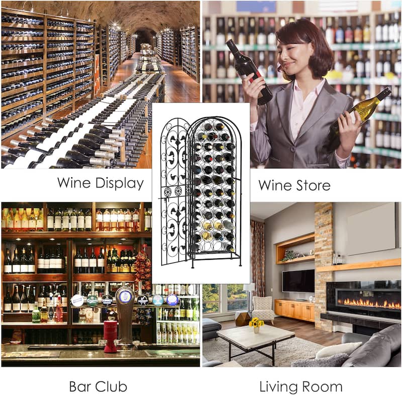 HOMCOM 45-Bottle Modern Wine Organizer Decorative Portable Wrought Iron Wine Rack Jail - 18.1*14.2*52.8