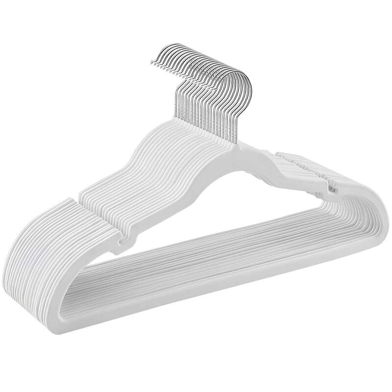 Space-Saving Velvet Anti-Slip Coat Hangers with Shoulder Notches and Swivel Hook - 20 Pack - Cloud White