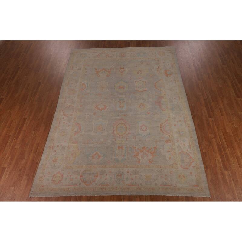 Beige Oushak Turkish Area Rug Hand-Knotted Wool Carpet - 8'9"x 11'10"