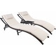preview thumbnail 1 of 11, Homall Patio Chaise Lounge Sets Outdoor Rattan Adjustable Back 3 Pieces Cushioned Patio Folding Chaise Lounge with Folding Table Beige