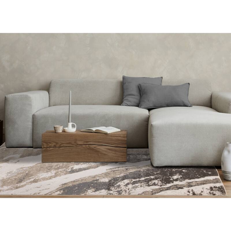 Grey Cream Beige Abstract Marble Pattern Area Rug, 5'3" x 7'7"