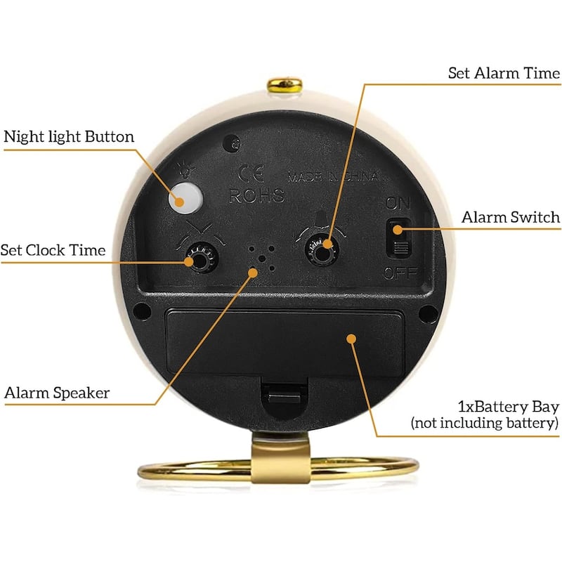 Small Table Clocks, Classic NonTicking Tabletop Alarm Clock Battery