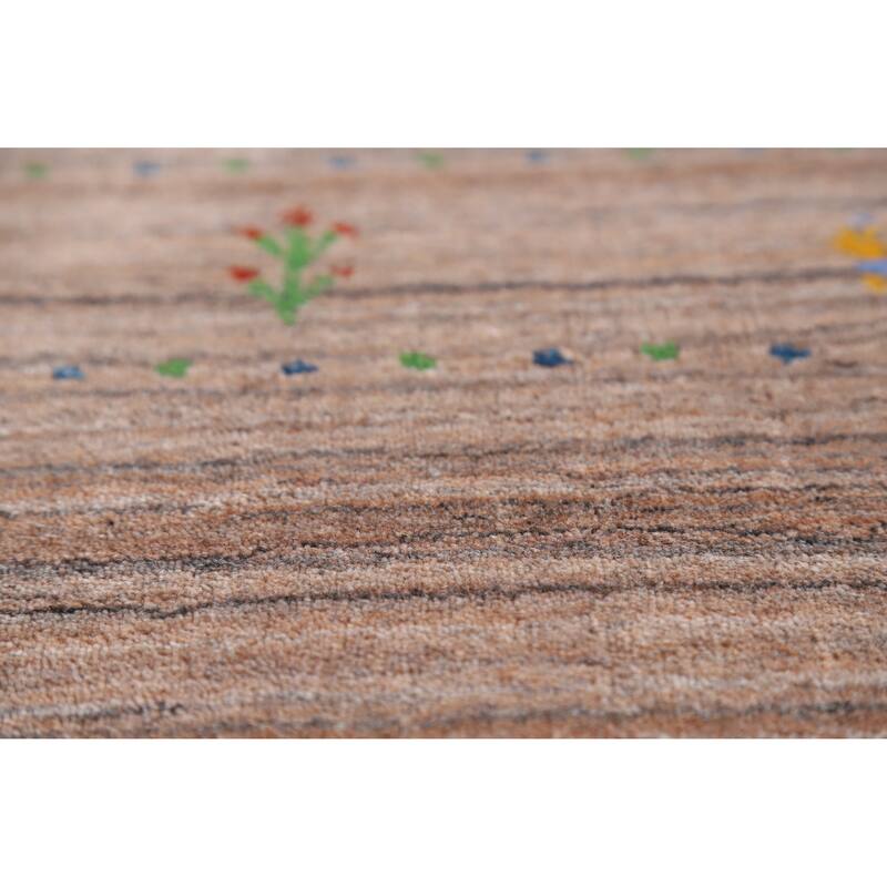 Hand Knotted Oriental 100% Wool Carpet Tribal Stripe Brown Gabbeh Area Rug - 4' 10'' X 3' 0''