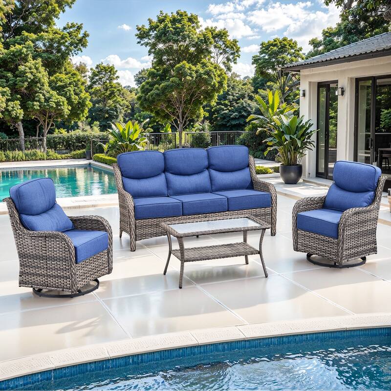 Gymojoy 4-Piece Patio Furniture Set with Swivel Glider Chairs, 6-Inch Ultra-Plush Cushions & Water-Resistant Olefin Fabric
