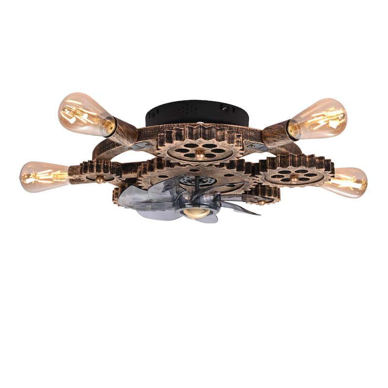 19.6" Farmhouse ceiling fan light and remote, Industrial Caged Ceiling Fan Light, Retro Ceiling Fan Lights with 7 Blades