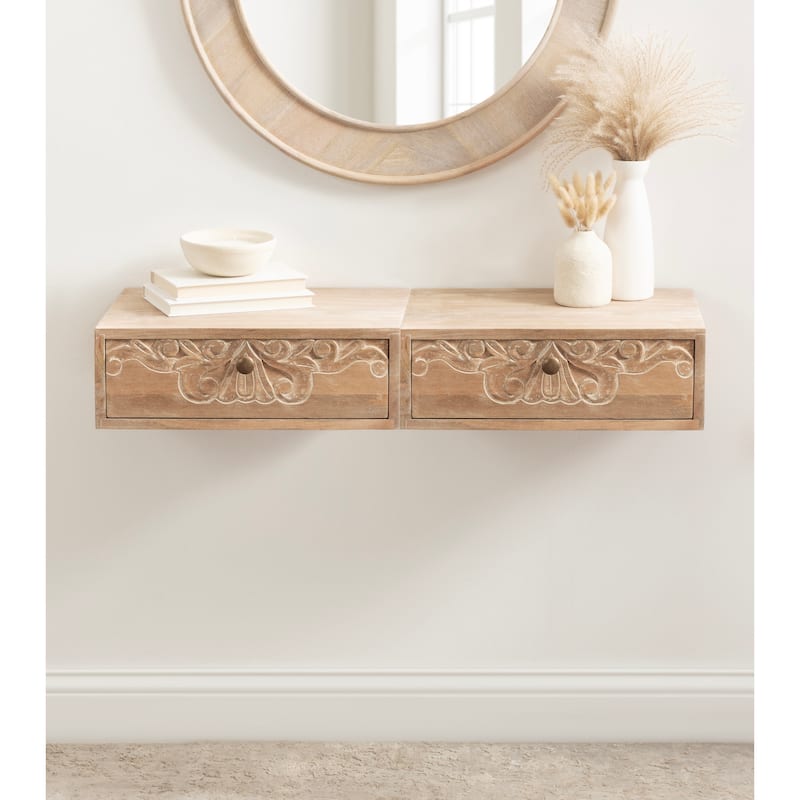 Kate and Laurel Mirza Carved Wood Floating Side Table - 18x12x6