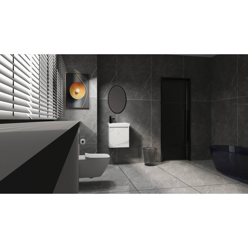 20" Wall-Mounted Bathroom Vanity with Ceramic Sink, Storage Cabinet with Door, Engineered Wood Base
