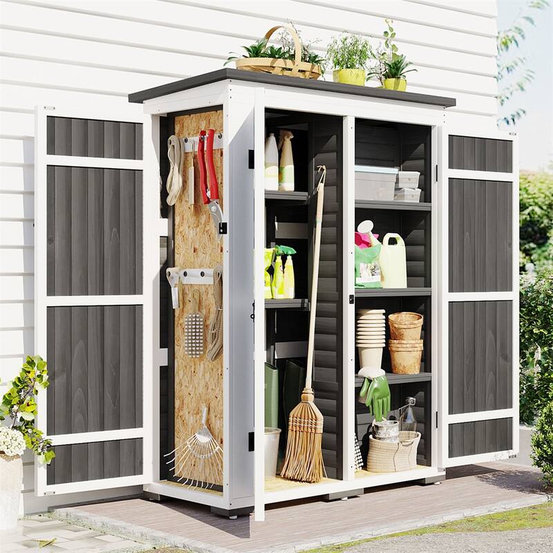 Outdoor Lockable Wood Storage Shed with Waterproof Roof and Shelves