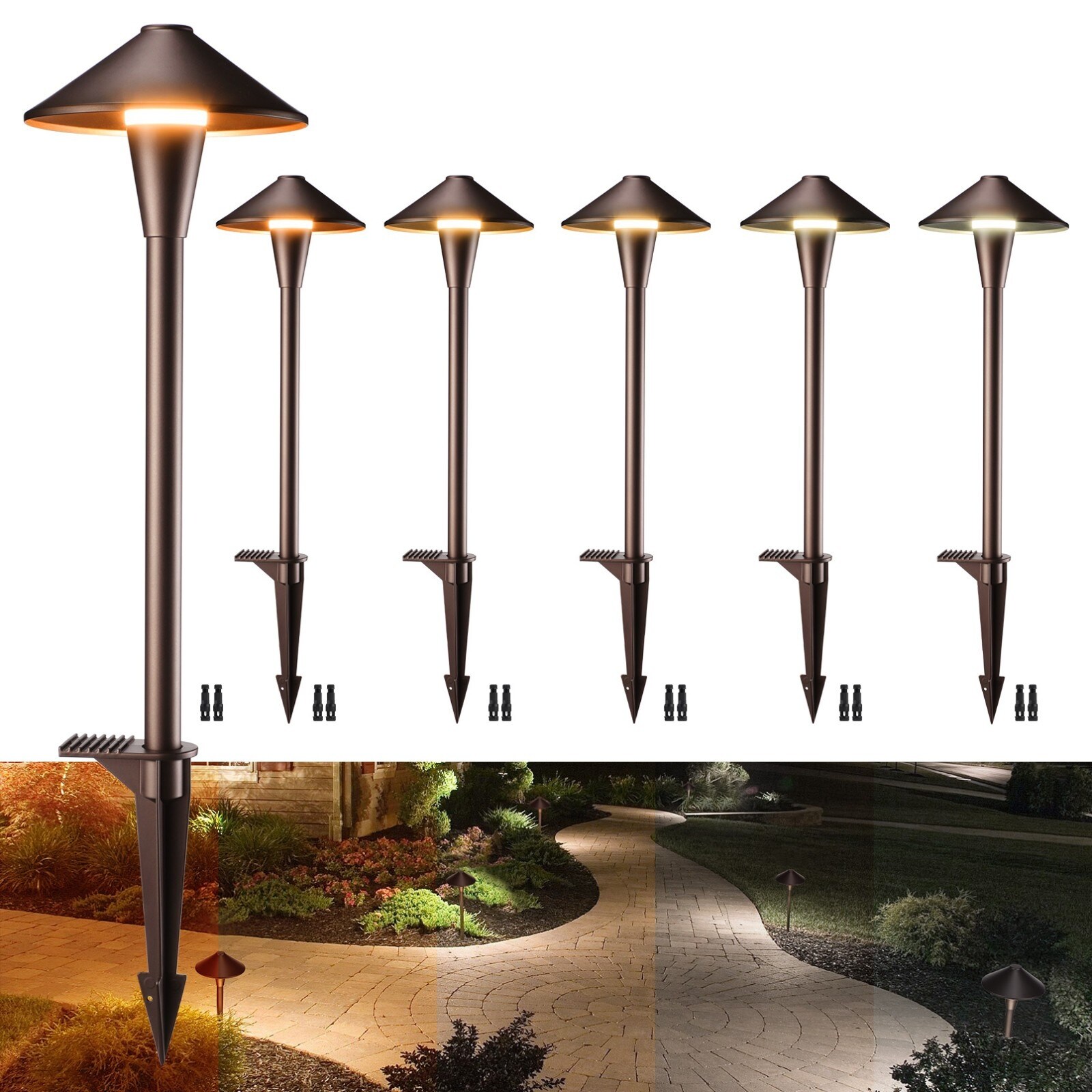BPL Best Pro Lighting Low Voltage LED Mushroom Path Light – Rust Finish – 2-Pack – Warm White – 12V