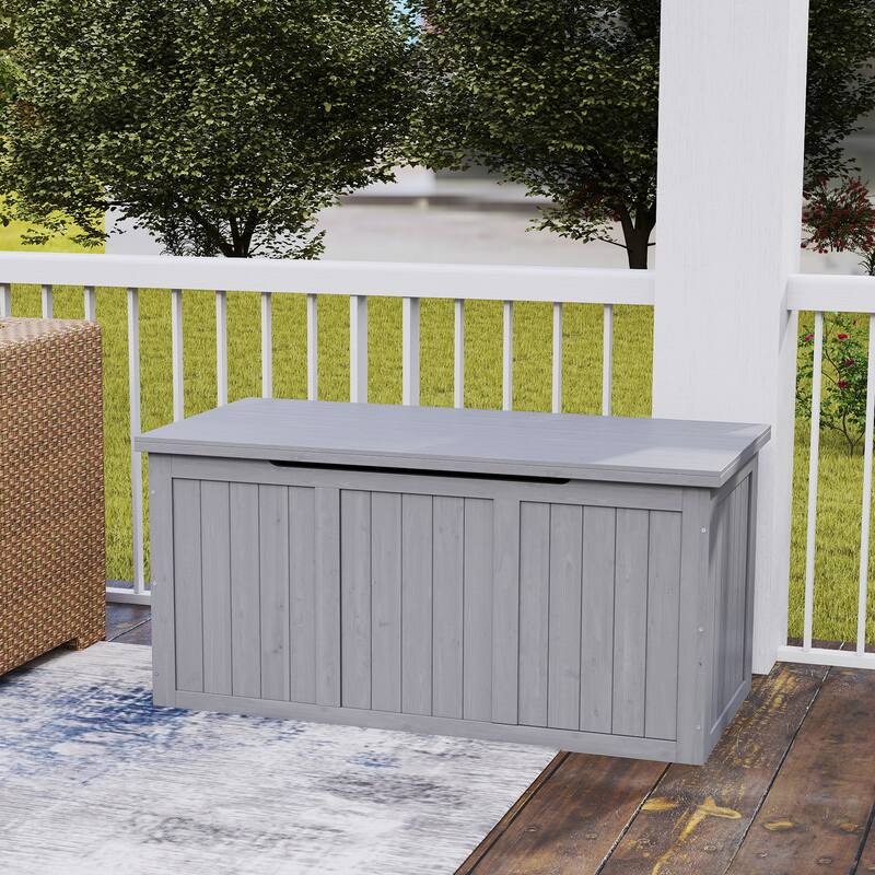 67 Gallon Outdoor Wooden Deck Box Solid Wood Storage Box Seat & Table Top for Patio Furniture Cushions, Pool Toys & Garden Tools