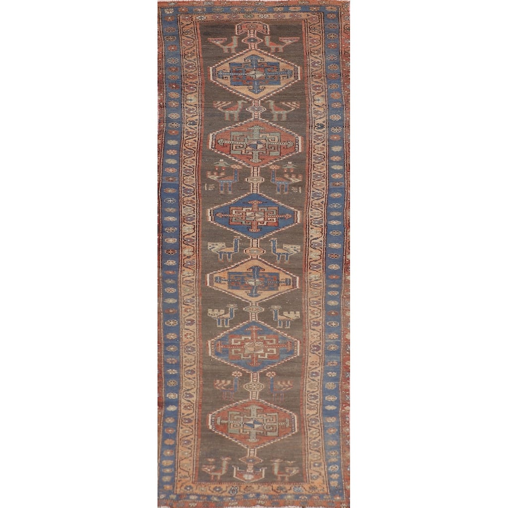 Tribal Ardebil Persian Vintage Runner Rug Handmade Wool Carpet - 3'3"x 11'1"