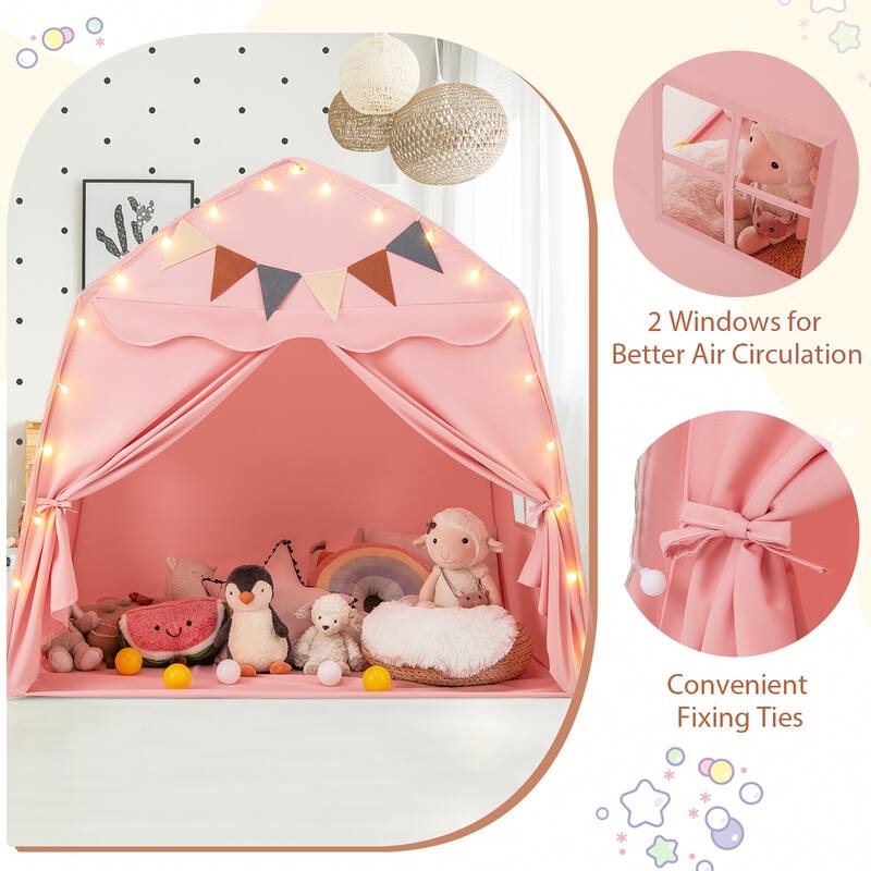 Gymax Kids Play Tent w/Flags and Globe String Lights for 3-12 Years - See Details
