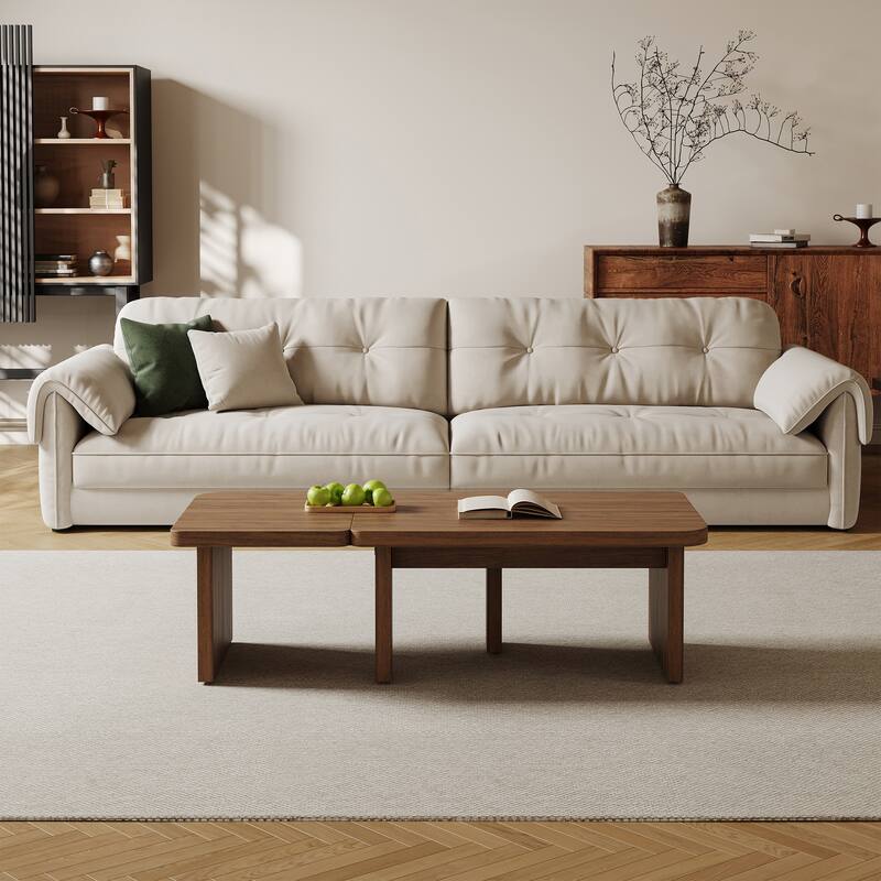 Modern Wood Coffee table, Mid Century Wood Side Table for Living Room, 2 Pieces