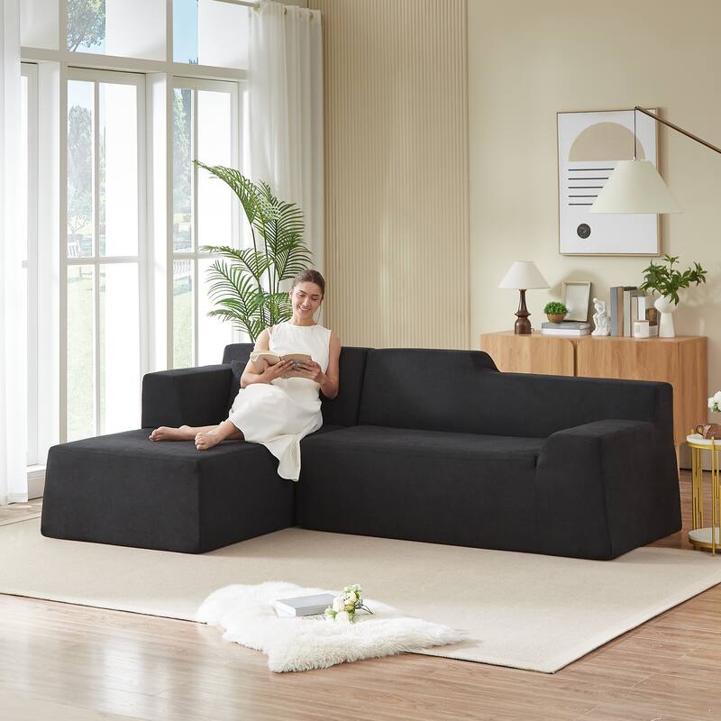 Modern L-Shaped Corduroy High Back Sofa, Left-Hand Facing (LHF)