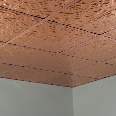FASÄDE Traditional Style 2 Decorative Vinyl 2ft x 2ft Lay in Ceiling Panel in Polished Copper (5 Pack)