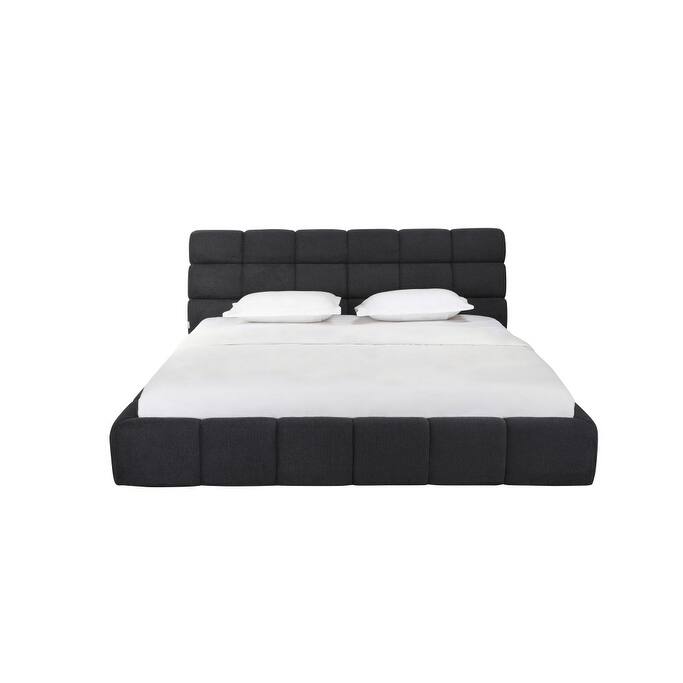 HomeRoots Dark Gray Tufted Linen Blend Upholstered King Bed Frame