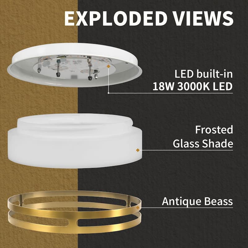 Flush Mount Ceiling Light with Frosted Glass Shade - N/A