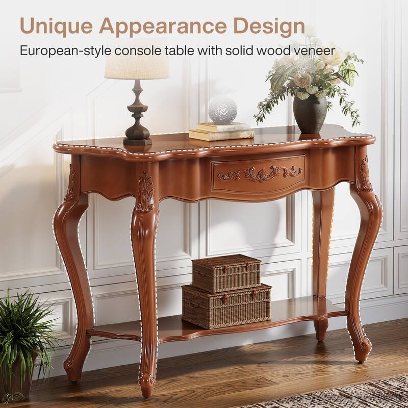 Mid-Century Modern Vintage Console Table with Shelf