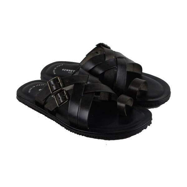 Kenneth Cole New York Design 10829 Mens Black Leather Flip Flops Sandals Shoes