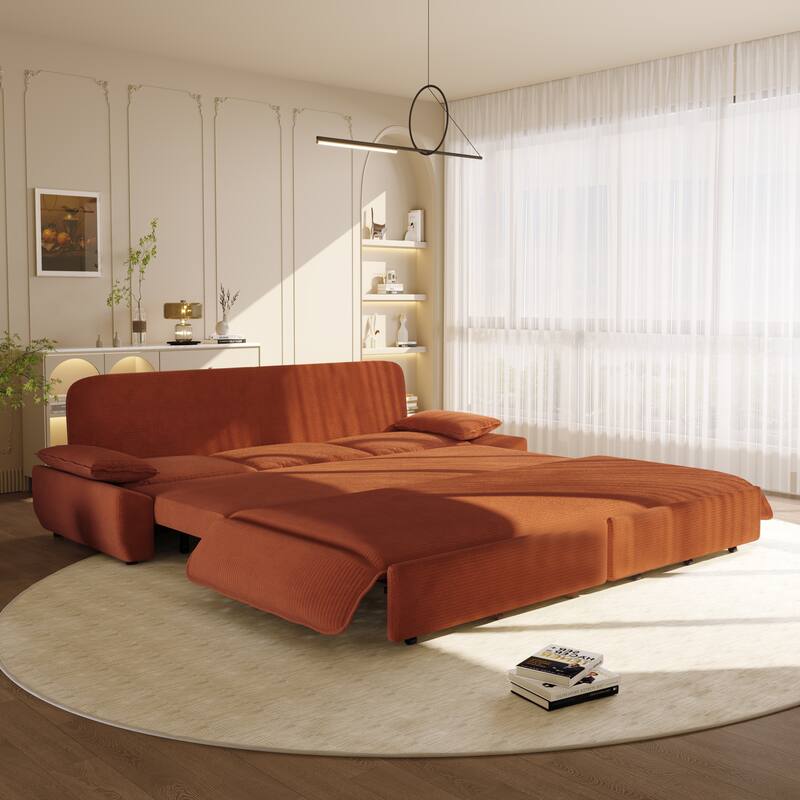 94.5" Corduroy Sofa Bed, 3-in-1 Convertible Sleeper Sofa Couch, Pull Out Sofa Bed, Space-Saving Upholstered Sofa