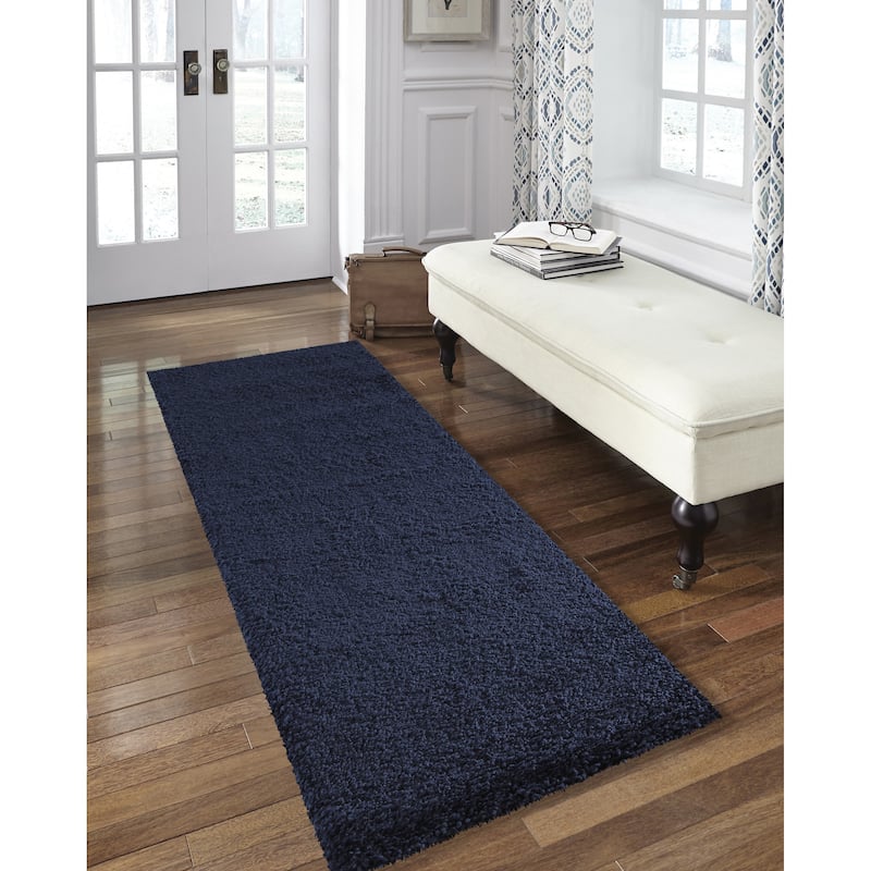 Nourison Malibu Shag Modern Plush Solid Area Rug - 2' 2" x 9' 10" - Navy - Runner/Rectangle