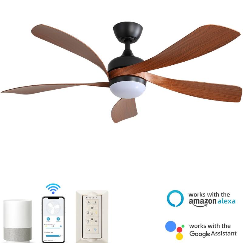 52 Inch Ceiling Fan with Remote & Lights Quiet DC Motor 5 Blade High CFM Modern Fan - Black with Brown(Smart)