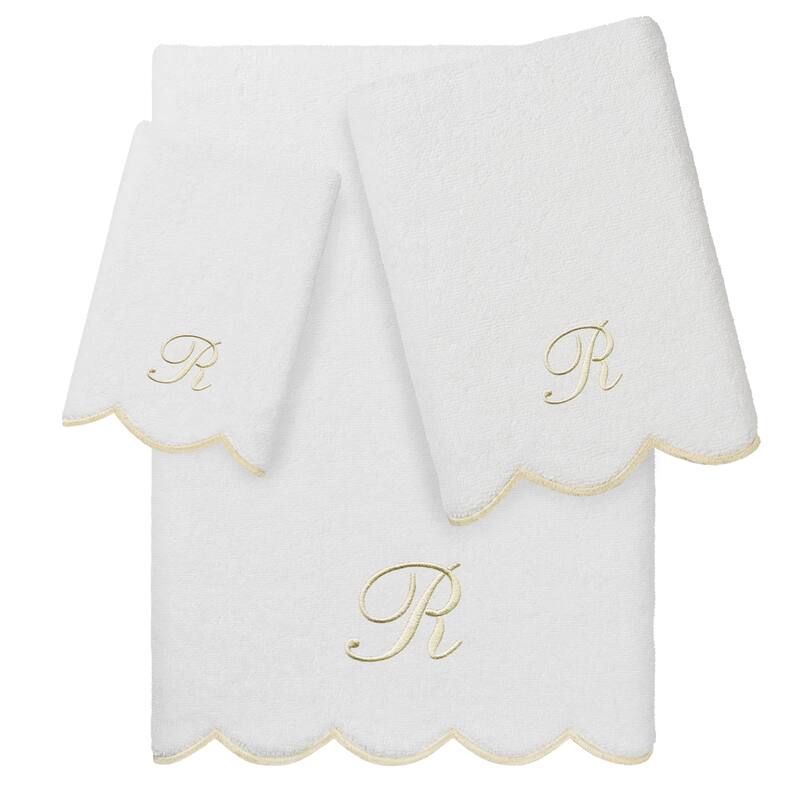 Authentic Hotel and Spa 100% Turkish Cotton Beige ADORNIA Scallop Personalized 3 Piece Towel Set - 3 Piece Set - R