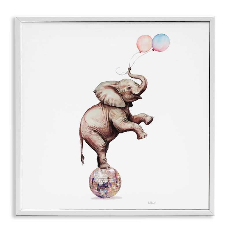 Stupell Elephant & Balloons Disco Framed Giclee Art Design By Amanda Greenwood - 17 x 17 - White