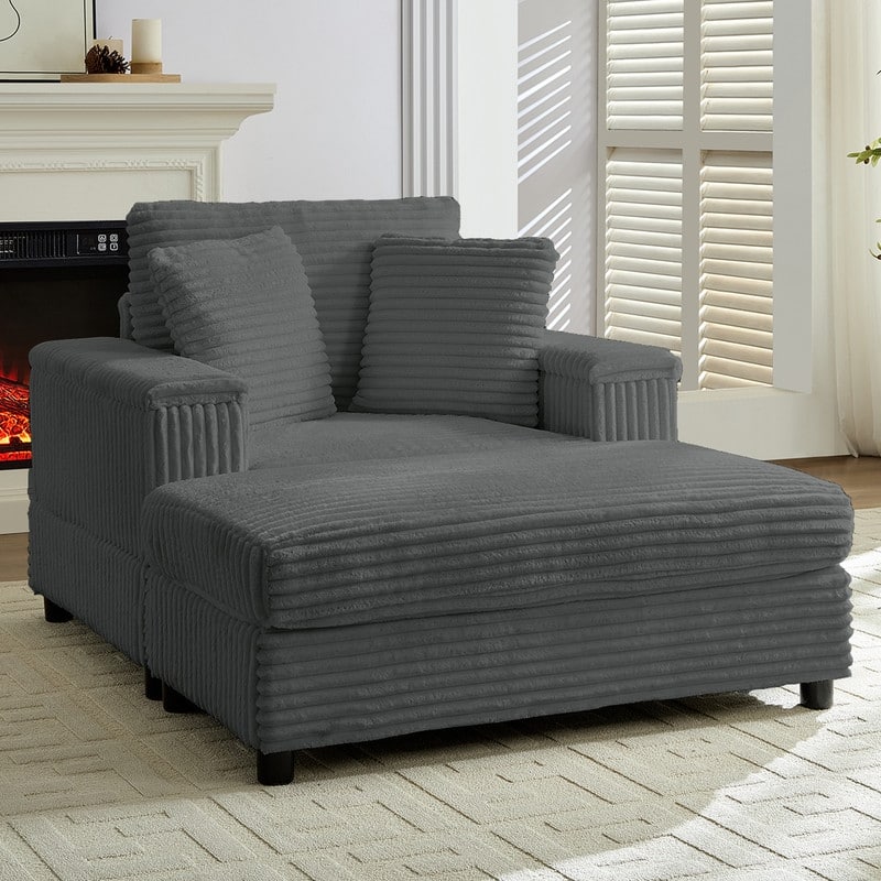 Mixoy 42‘’Corduroy Chaise Lounge Chair with Storage Ottoman&Armrests,Upholstered Sleeper Reclining Chair