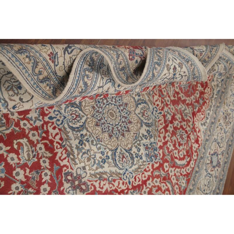 Hand Knotted Oriental 100% Wool Carpet Traditional Floral Red Nain Area Rug - 11' 1'' X 7' 10''