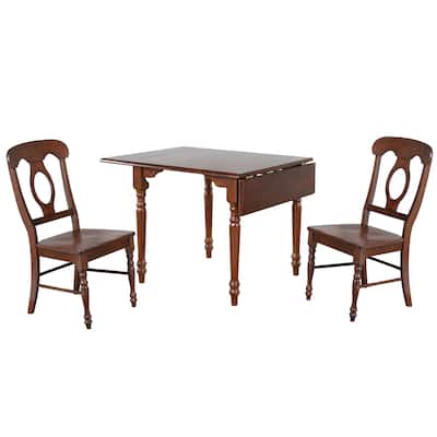 3-Piece Wooden Distressed Dining Set with Drop Leaf Table - 48" - Brown