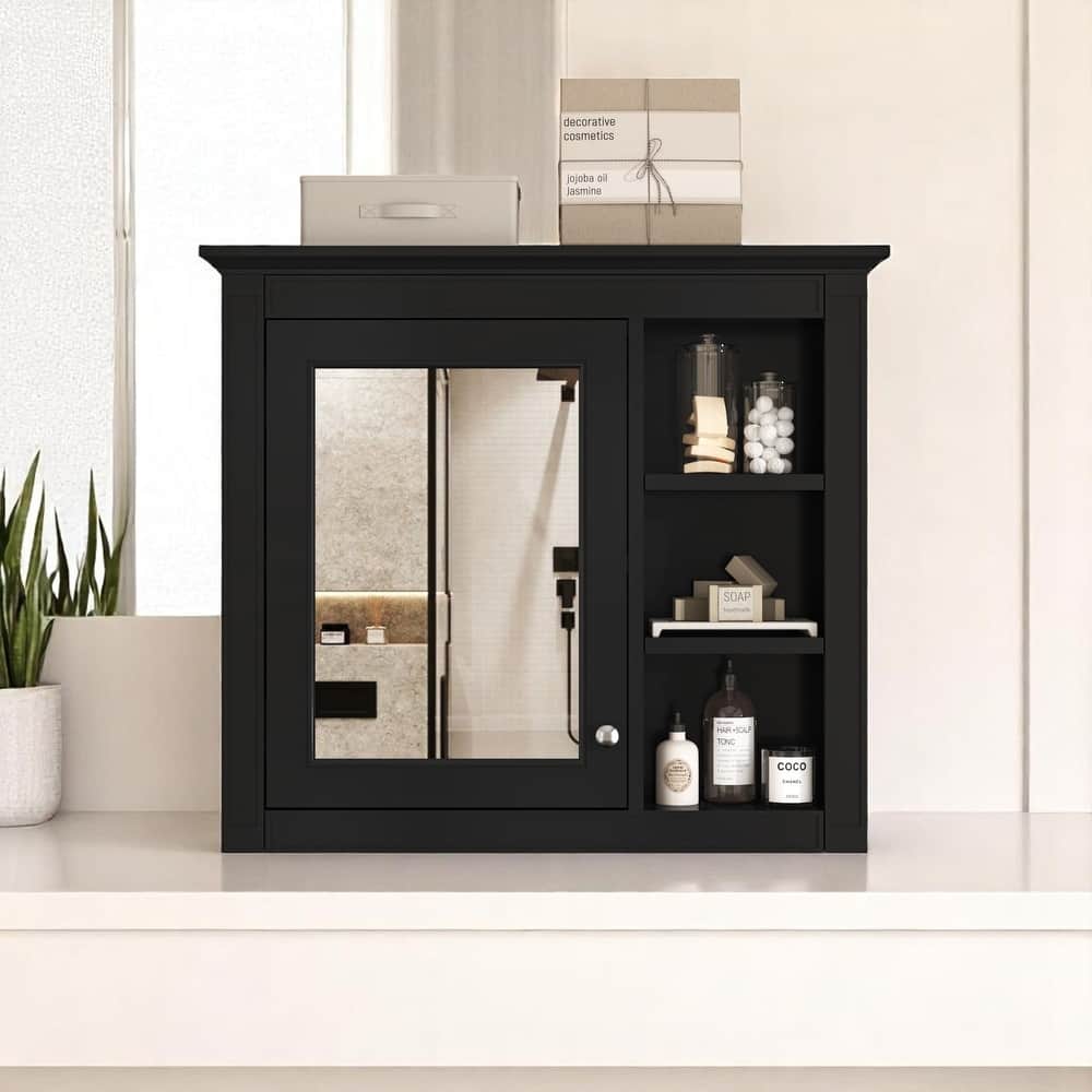 Modern Wall-Mounted Medicine Cabinet with Mirror and Open Shelves, 30" Bathroom Storage Cabinet