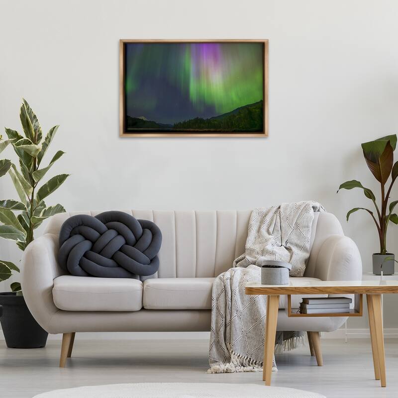 Stupell Green Glowing Northern Lights Framed Floater Canvas Wall Art Design By Nancy Crowell