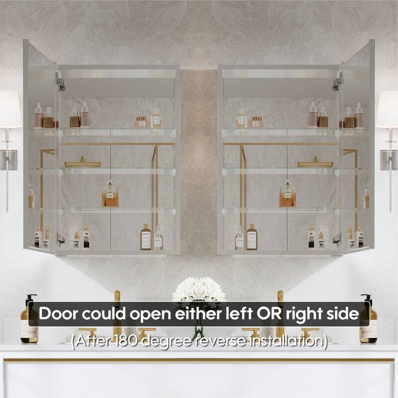 Recessed or Surface Wall Mount Bathroom Medicine Cabinet With Adjustable Glass Shelves