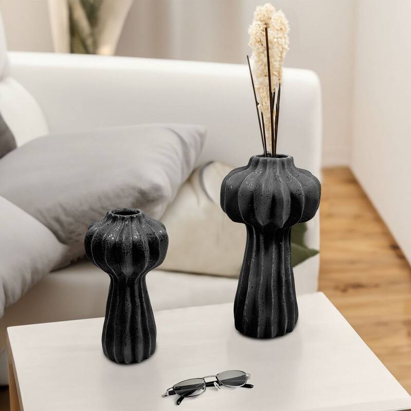Set of 2 Black Ceramic Vases
