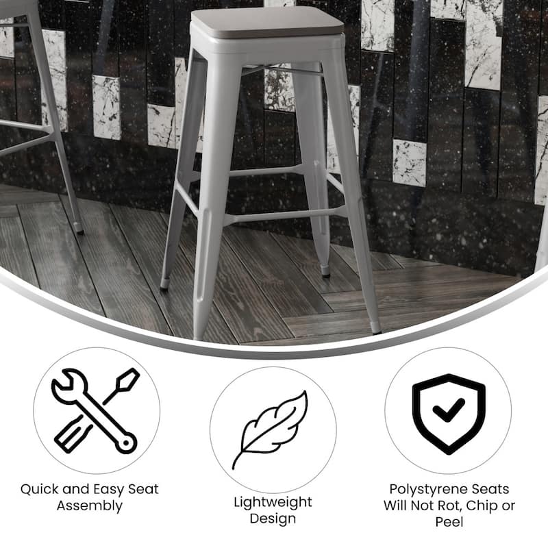 Indoor/Outdoor Backless Bar Stool with Poly Resin Seat