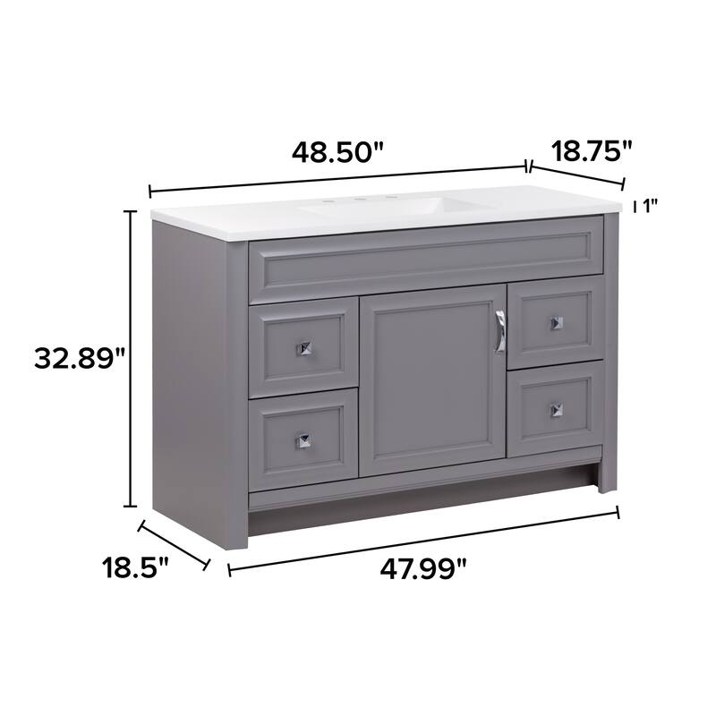 Spring Mill Cabinets Nimay 48.5" Bathroom Vanity With 1-Door Cabinet, 4 Drawers, and White Sink Top
