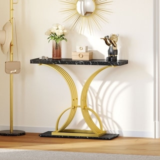 Moasis 39" Modern Faux Marble Console Table with Gold Base, Entryway ...