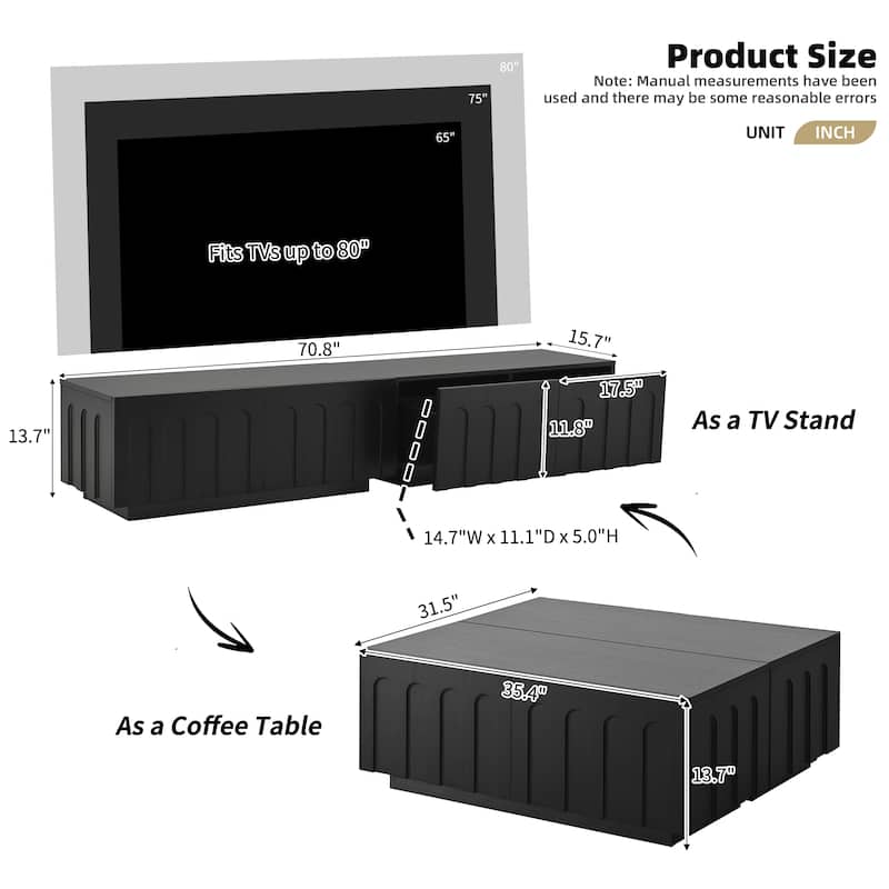 Elegant TV Stand with Arched Design for TVs Up to 80",Dual Purpose Coffee Table with 4 Drawers,Cabinet with Storage
