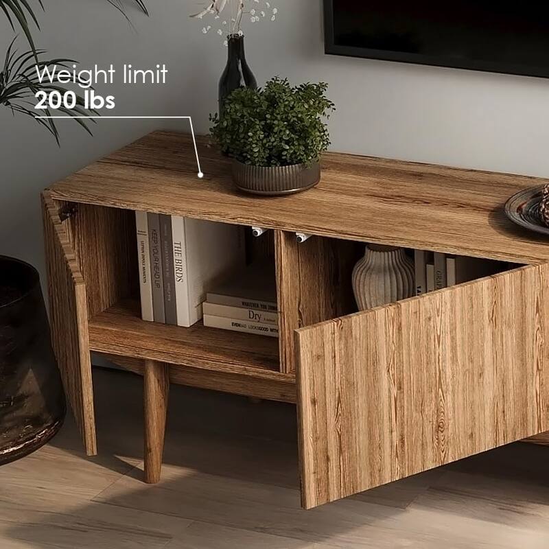 Living Skog Kelly TV Stand Console Fits TV's up to 65 in. with Wood Legs in Mid Century Modern Scandinavian Design