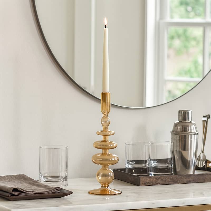 Sculptural Glass Candle Holder with Rounded Accent Base - Modern Tabletop Candle Holder for Any Room