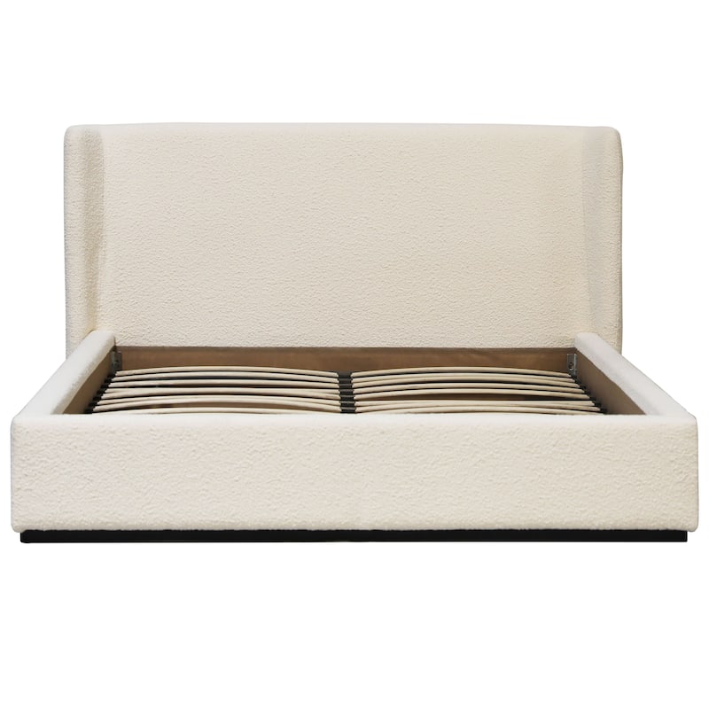 Delaney White Boucle Upholstered Wingback Panel Platform Bed, Eastern King